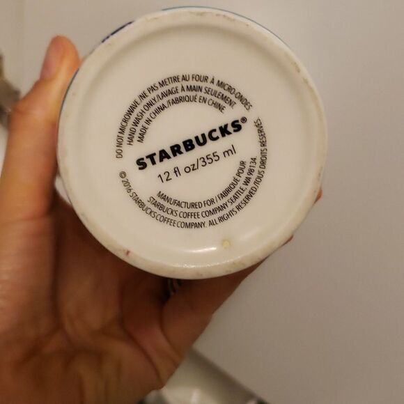 STARBUCKS floral blue and pink ceramic pink lid cup hot drink 12oz - Picture 6 of 7